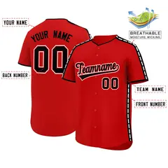 Red Black Color Block Side Dotted Line Baseball Jersey 2