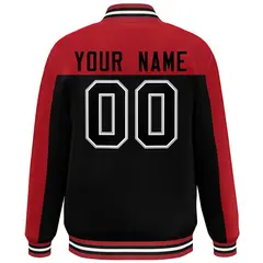 Red Black Color Block Varsity Full-Snap Bomber Jacket 4