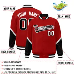 Red Black Color Block Varsity Letterman Baseball Jacket 2