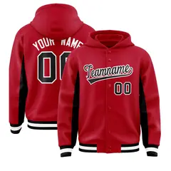 Red Black Color Block Varsity Letterman Jacket Hoodie
