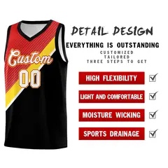 Red Black Diagonal Stripes Color Block Basketball Jersey 2