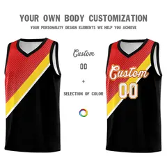 Red Black Diagonal Stripes Color Block Basketball Jersey 3