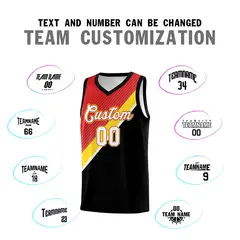 Red Black Diagonal Stripes Color Block Basketball Jersey 4