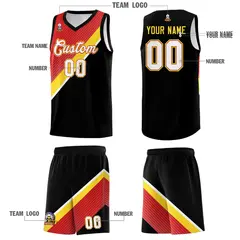 Red Black Diagonal Stripes Color Block Basketball Jersey 5