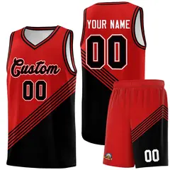 Red Black Diagonal Stripes Color Block Basketball Jersey