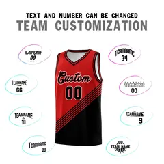 Red Black Diagonal Stripes Color Block Basketball Jersey 4
