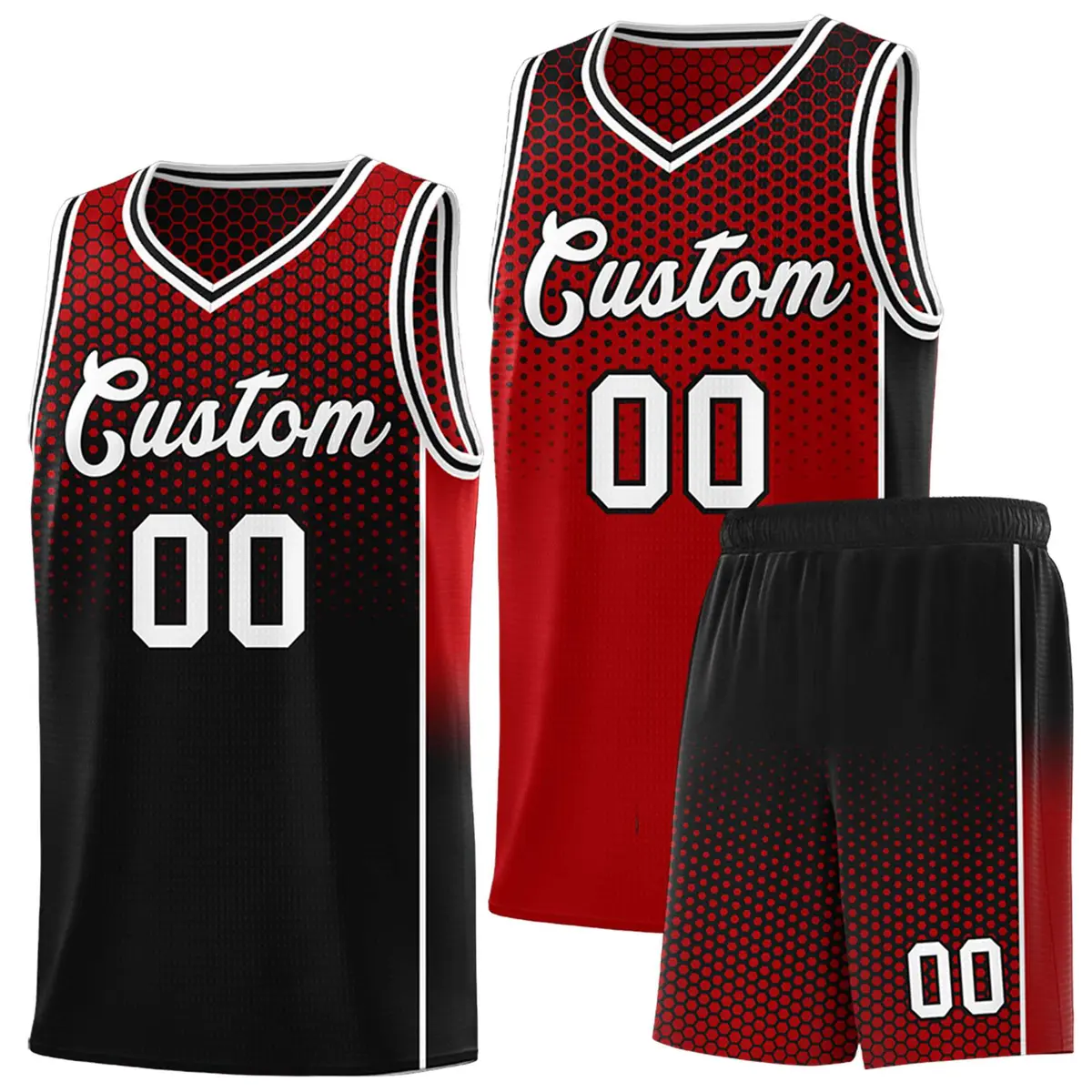 Red Black Dot Pattern Side Gradient Reversible Basketball Jersey Kits