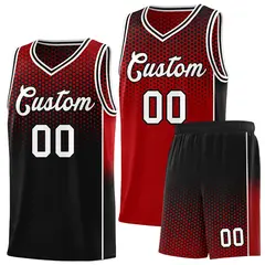 Red Black Dot Pattern Side Gradient Reversible Basketball Jersey Kits 1