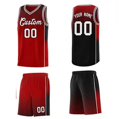 Red Black Dot Pattern Side Gradient Reversible Basketball Jersey Kits 5