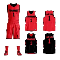 Red Black Double Side Sportswear Basketball Jersey 1