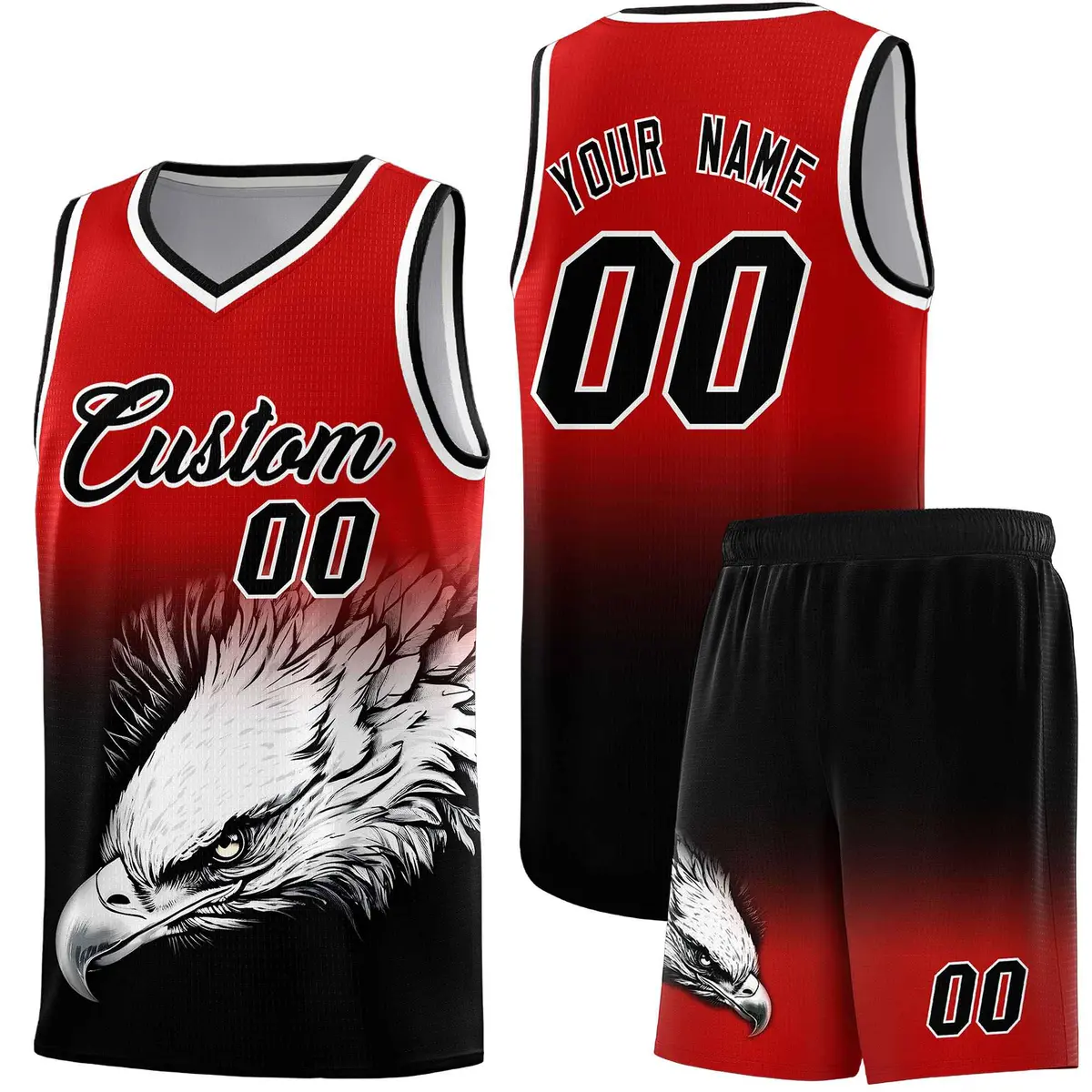Red Black Eagle Graffiti Pattern Basketball Jersey