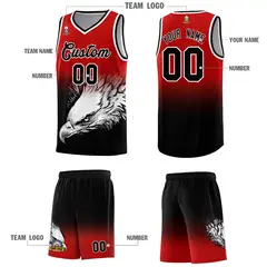 Red Black Eagle Graffiti Pattern Basketball Jersey 3