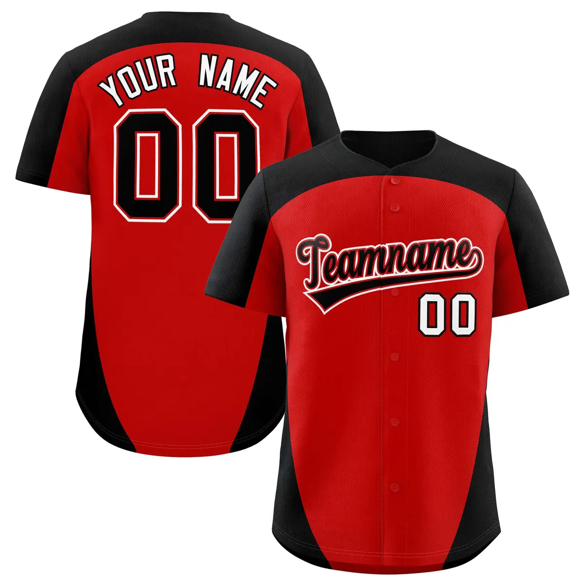 Red Black Edge Color Block Authentic Baseball Jersey