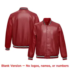 Red Black Faux Leather Letterman Jacket Full-Snap Varsity 6