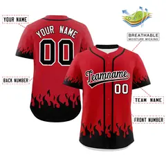 Red Black Flame Graffiti Authentic Baseball Jersey 2