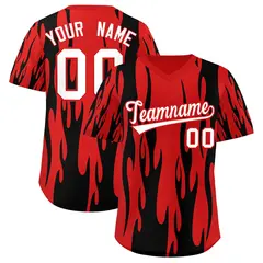 Red Black Flame Pattern Authentic Pullover Baseball Jersey 1