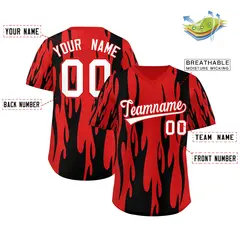 Red Black Flame Pattern Authentic Pullover Baseball Jersey 2