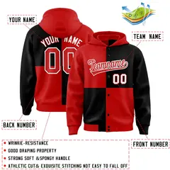 Red Black Four Squares Color Block Varsity Letterman Jacket Hoodie 4