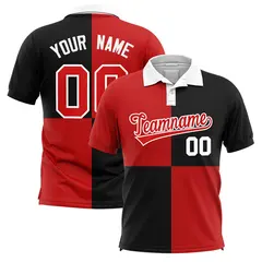 Red Black Four Squares Performance Polo Shirt