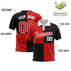 Red Black Four Squares Performance Polo Shirt 2