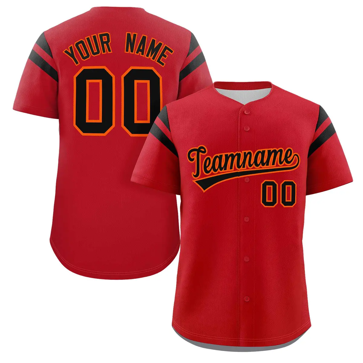 Red Black Full Button Classic Baseball Jersey