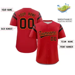 Red Black Full Button Classic Baseball Jersey 2