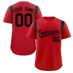 Red Black Full Button Classic Baseball Jersey 1
