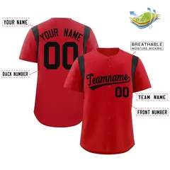 Red Black Full Button Classic Baseball Jersey 2