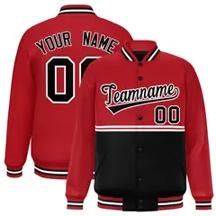 Red Black Full-Snap Color Block Varsity Letterman Jacket 1