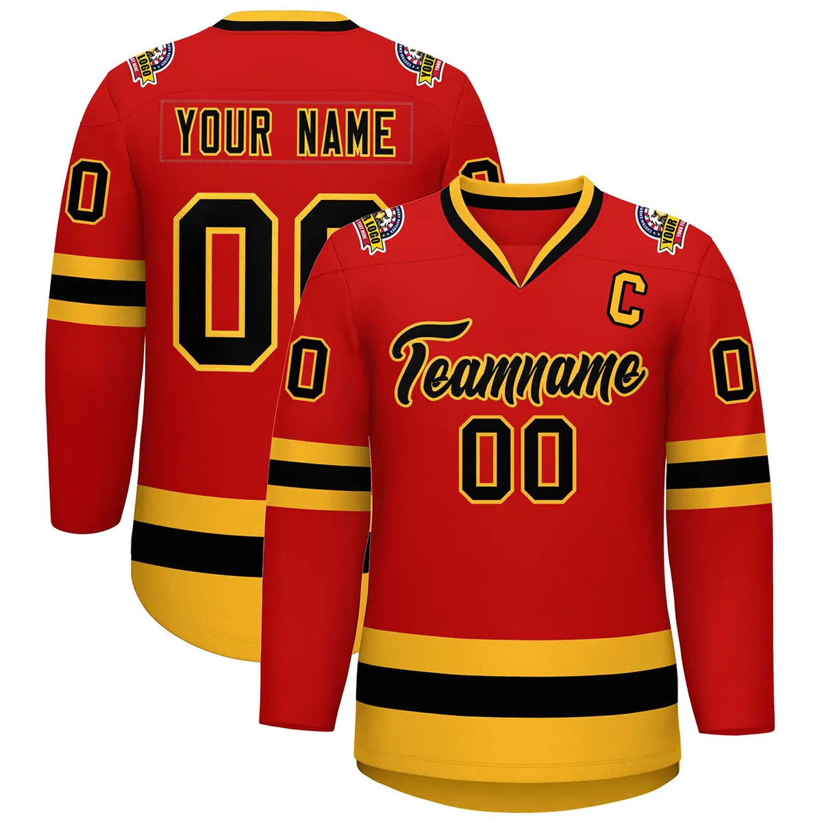 Red Black-Gold Classic Hockey Jersey
