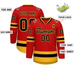 Red Black-Gold Classic Hockey Jersey 2