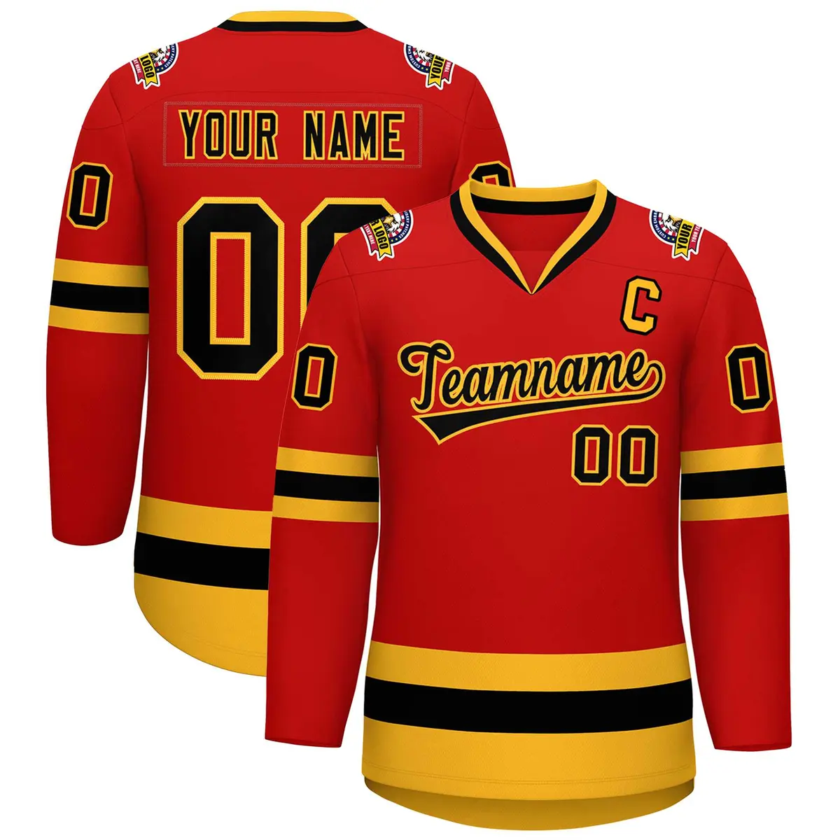 Red Black-Gold Classic Hockey Jersey
