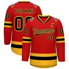 Red Black-Gold Classic Hockey Jersey 1