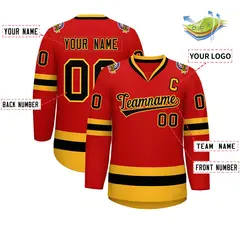 Red Black-Gold Classic Hockey Jersey 2