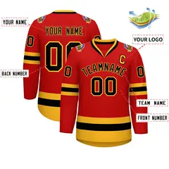 Red Black-Gold Classic Hockey Jersey 2