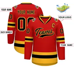 Red Black-Gold Classic Hockey Jersey 2
