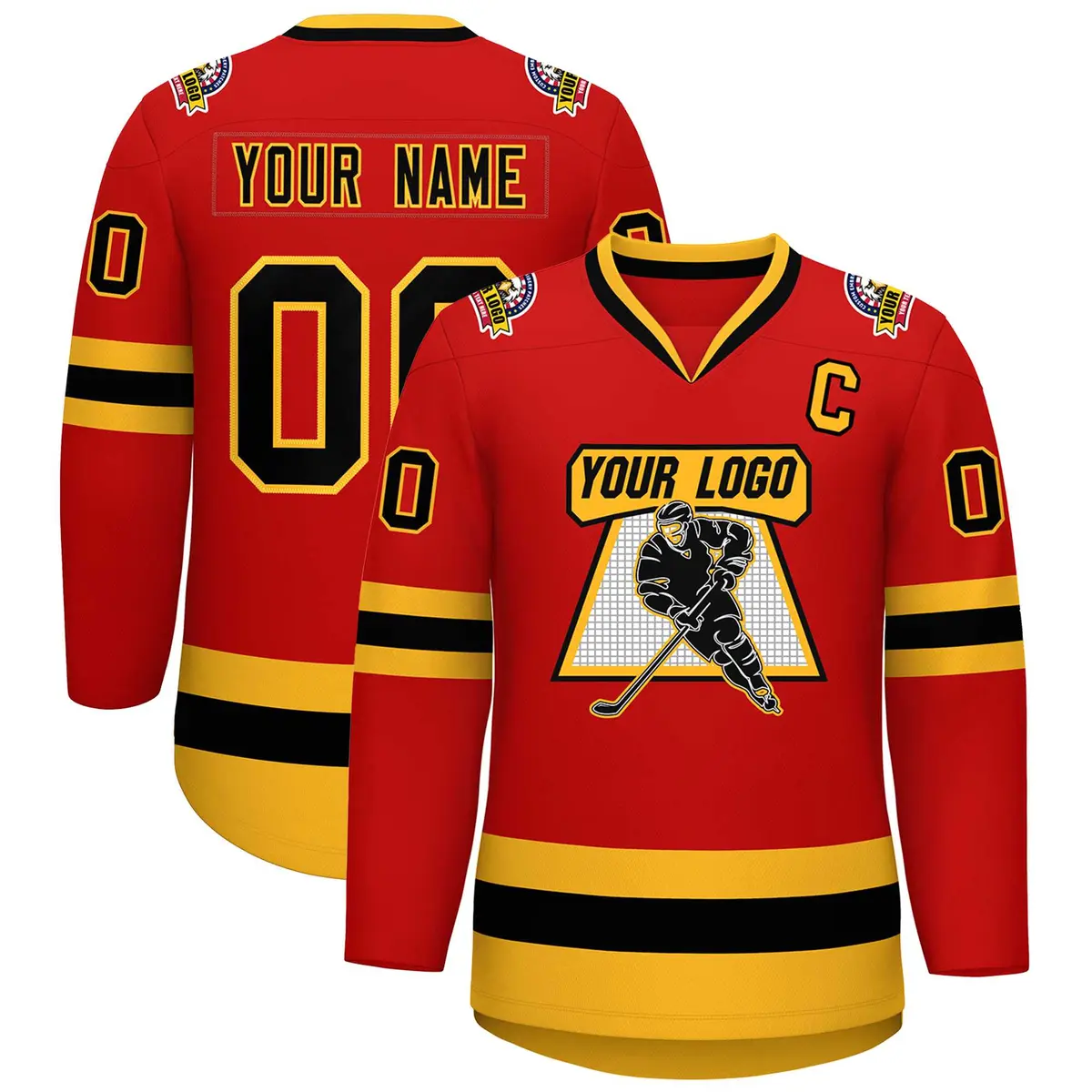 Red Black-Gold Classic Hockey Jersey