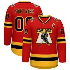 Red Black-Gold Classic Hockey Jersey 1