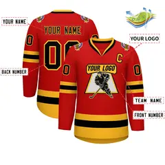 Red Black-Gold Classic Hockey Jersey 2