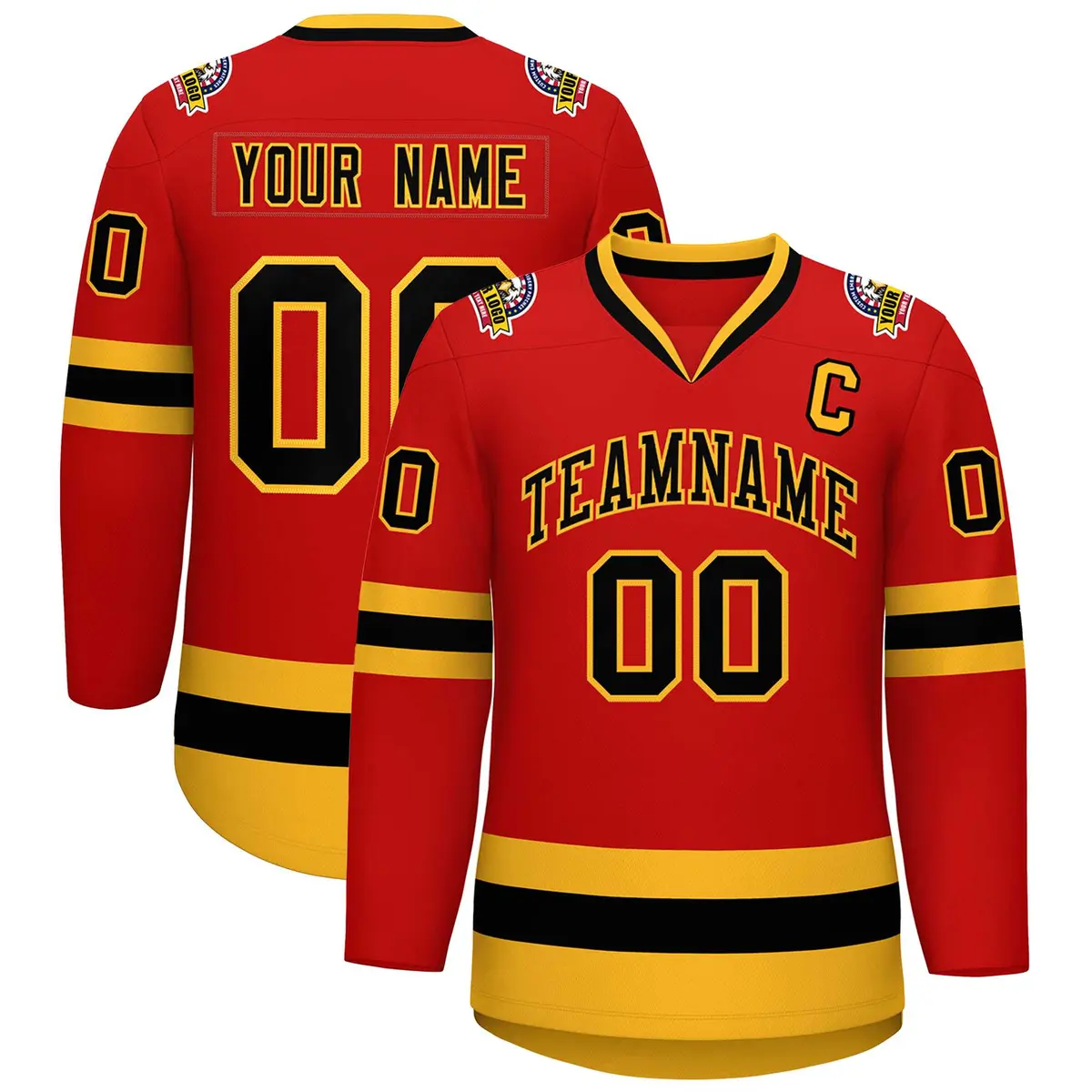 Red Black-Gold Classic Hockey Jersey