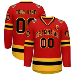 Red Black-Gold Classic Hockey Jersey 1