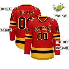 Red Black-Gold Classic Hockey Jersey 2