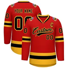 Red Black-Gold Classic Hockey Jersey 1