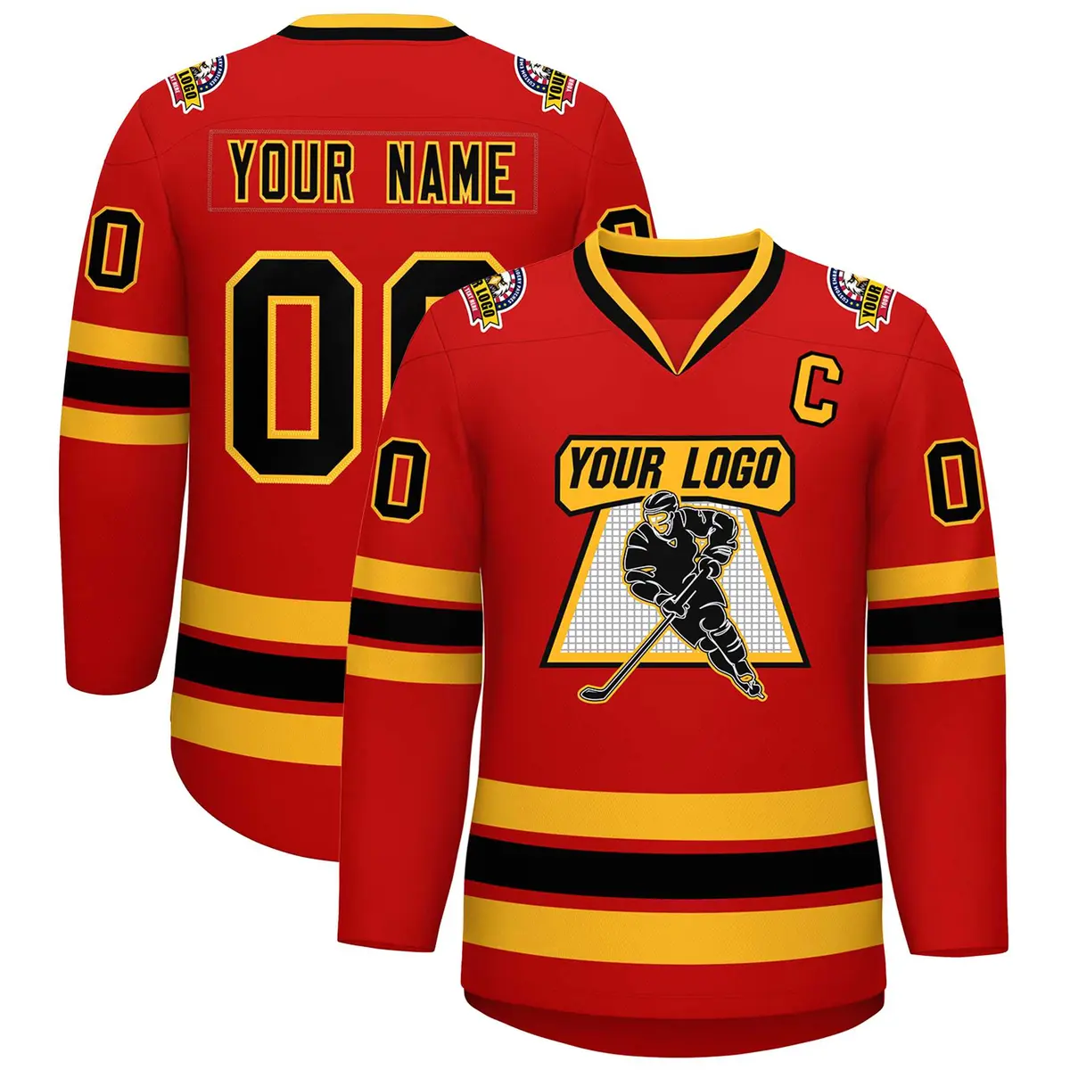 Red Black-Gold Classic Hockey Jersey