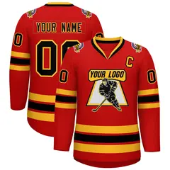 Red Black-Gold Classic Hockey Jersey 1