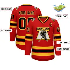 Red Black-Gold Classic Hockey Jersey 2