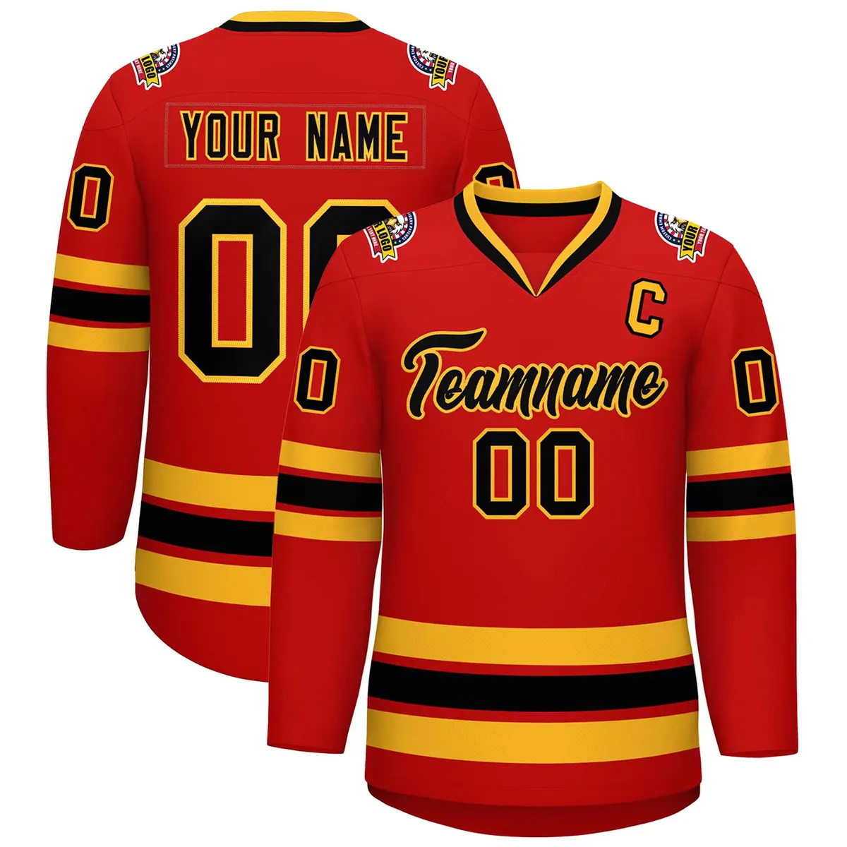 Red Black-Gold Classic Hockey Jersey