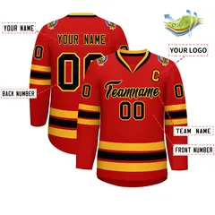 Red Black-Gold Classic Hockey Jersey 2