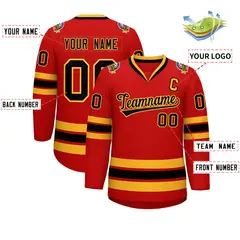 Red Black-Gold Classic Hockey Jersey 2
