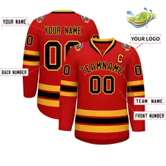 Red Black-Gold Classic Hockey Jersey 2